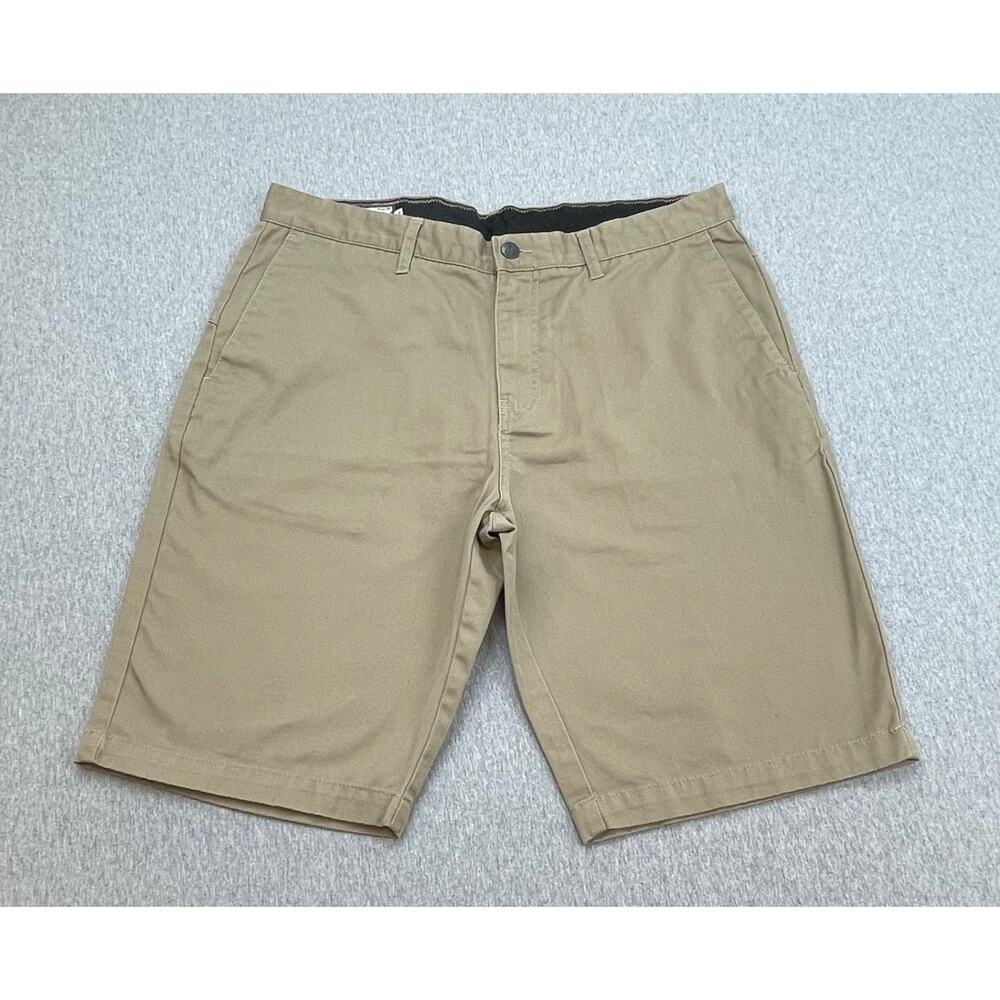 Volcom Shorts Men 34 Beige Cotton Blend True To This Chino Flat Front 11" Inseam